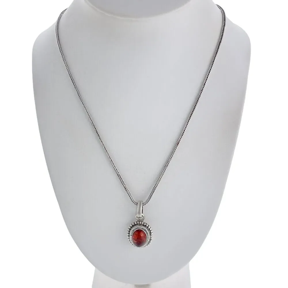 Vintage Sterling Silver 925 Amber Oval Pendant